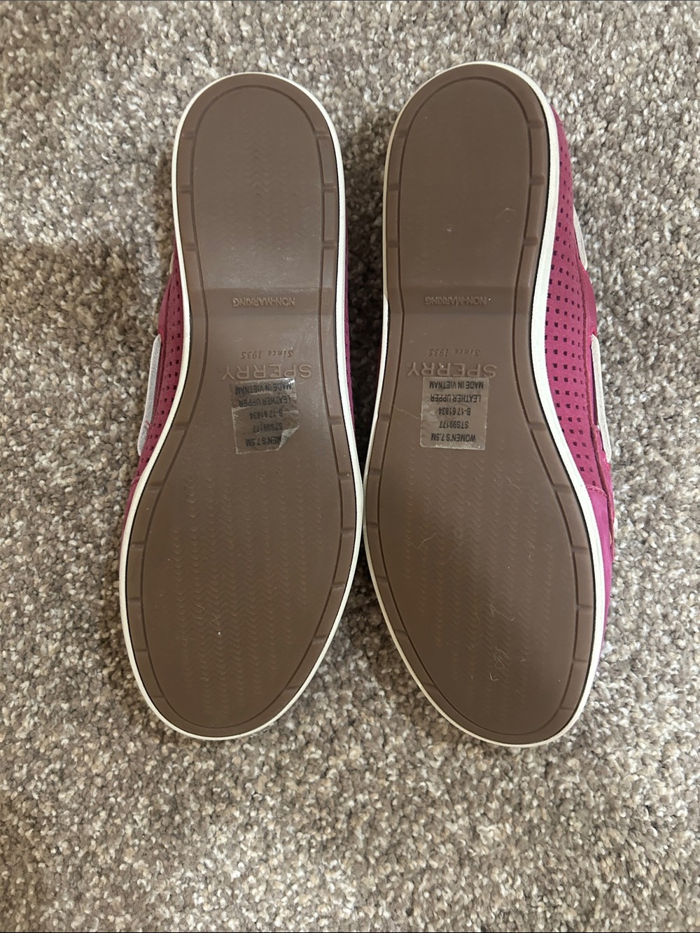 Sperry Magenta Perforated Slip-On Loafers with White Laces - Picture 3 of 5